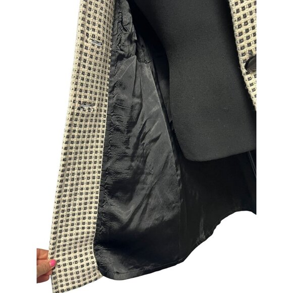 Banana Republic Wool Blend Long Coat Women M Black/White Checkered Button Closur - Picture 9 of 13